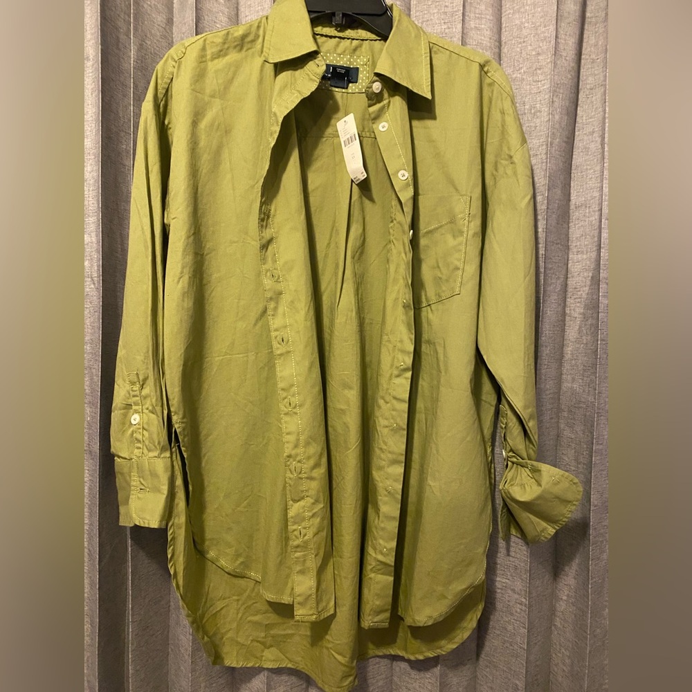 Women’s Green Anthropology Maeve Button Down Oversized Shirt Size XS